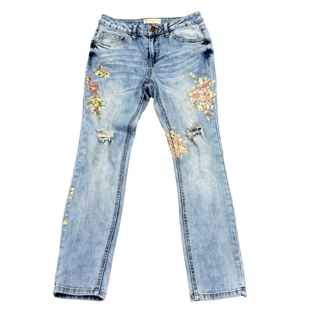 Angel Kiss Los Angeles Jeans Juniors Size 7 Graphic Floral Distressed Skinny